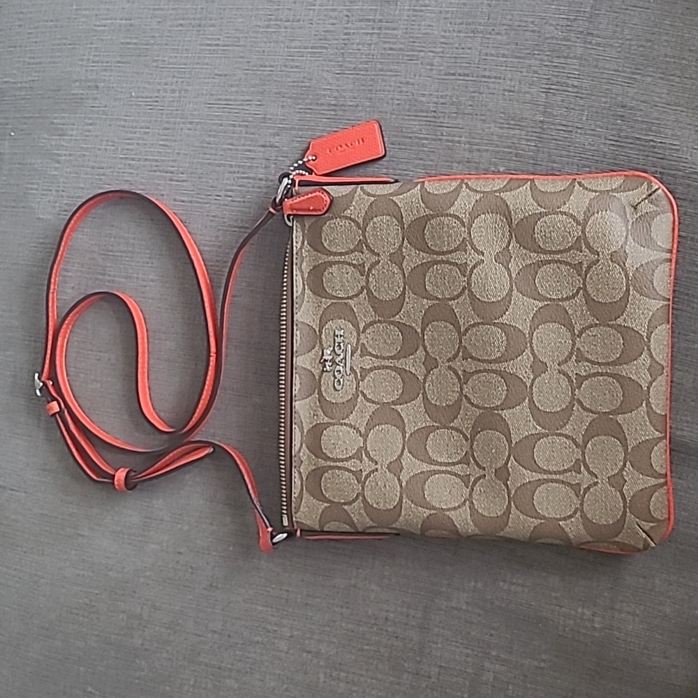 Coach F35940 North/South Crossbody in Signature Khaki/Orange